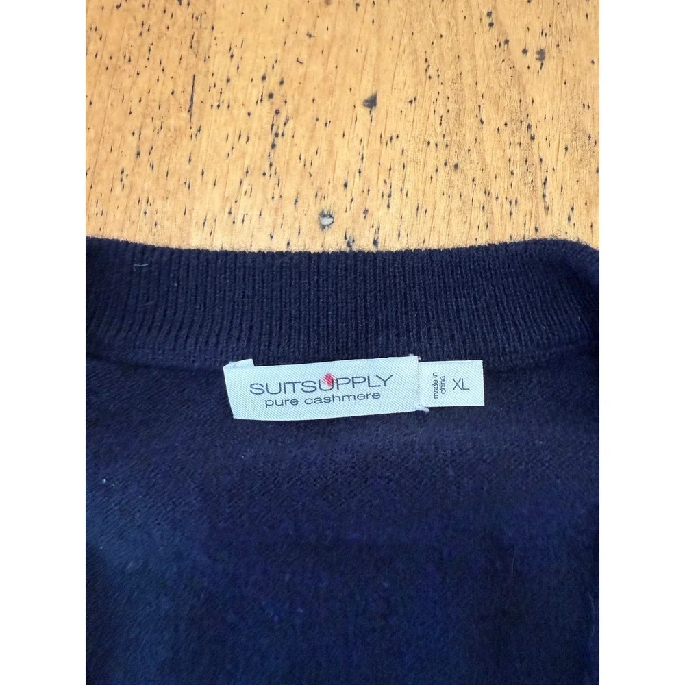 Suitsupply V-Neck XL Navy Blue Pure Cashmere Long Sleeve Knit Sweater Mens